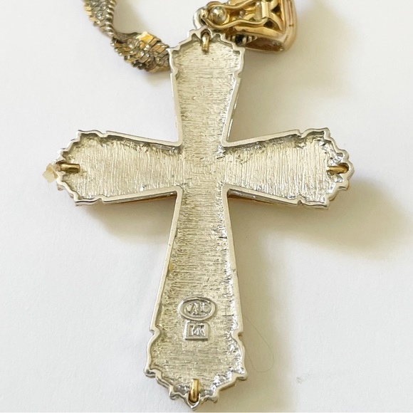 14K Gold Cross with 925 Sterling Silver Milor Italy Chain - Picture 3 of 5